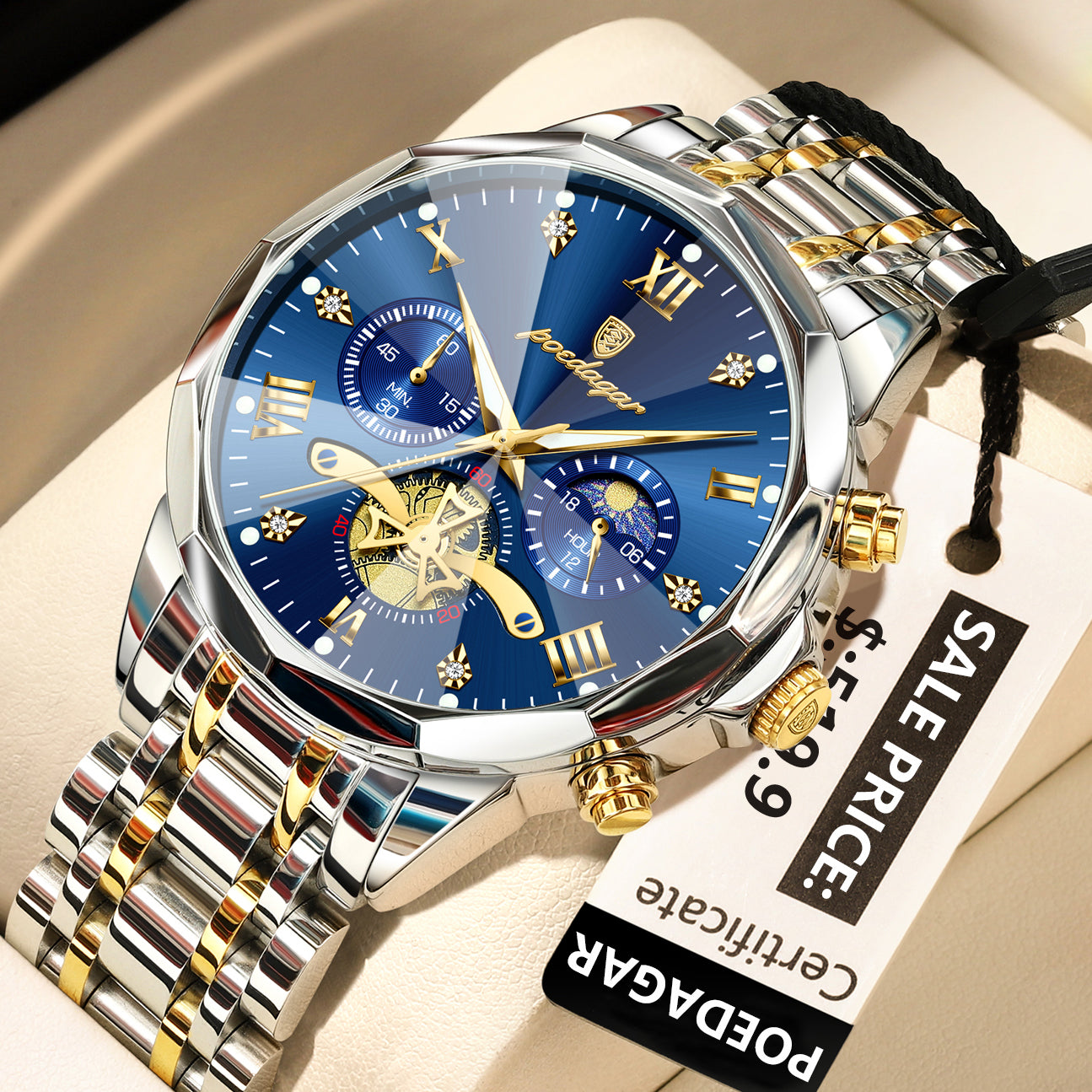 Luxury Men's Quartz Chronograph Watch – Waterproof Stainless Steel Luminous Wristwatch