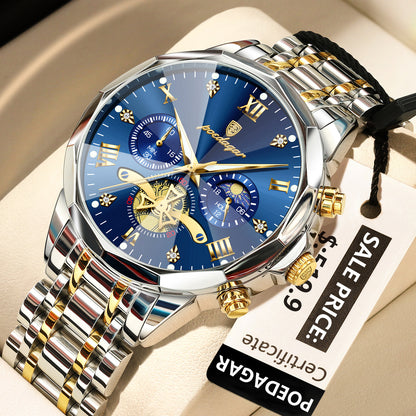 Luxury Men's Quartz Chronograph Watch – Waterproof Stainless Steel Luminous Wristwatch