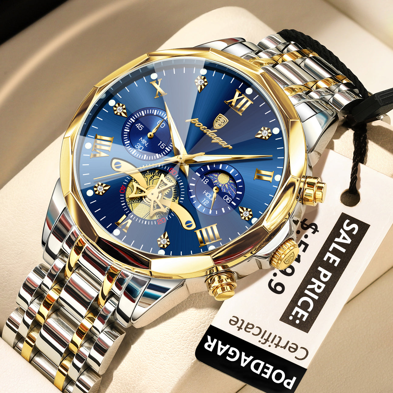 Luxury Men's Quartz Chronograph Watch – Waterproof Stainless Steel Luminous Wristwatch