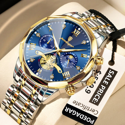 Luxury Men's Quartz Chronograph Watch – Waterproof Stainless Steel Luminous Wristwatch