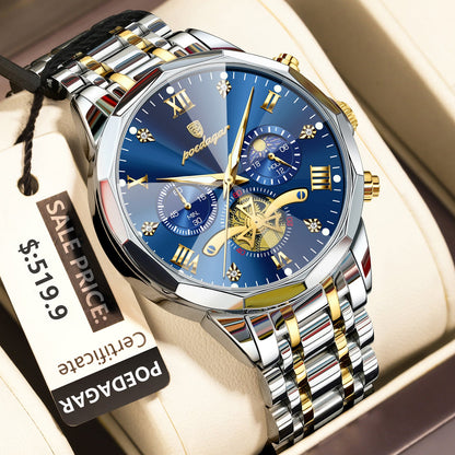 Luxury Men's Quartz Chronograph Watch – Waterproof Stainless Steel Luminous Wristwatch