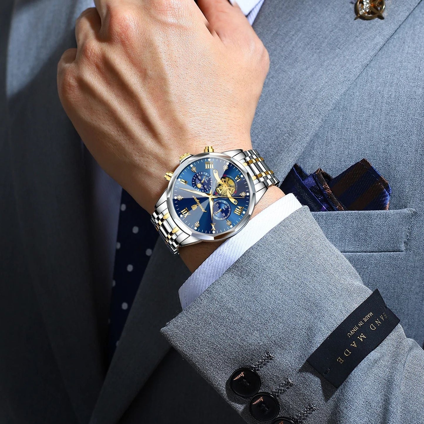 Luxury Men's Quartz Chronograph Watch – Waterproof Stainless Steel Luminous Wristwatch