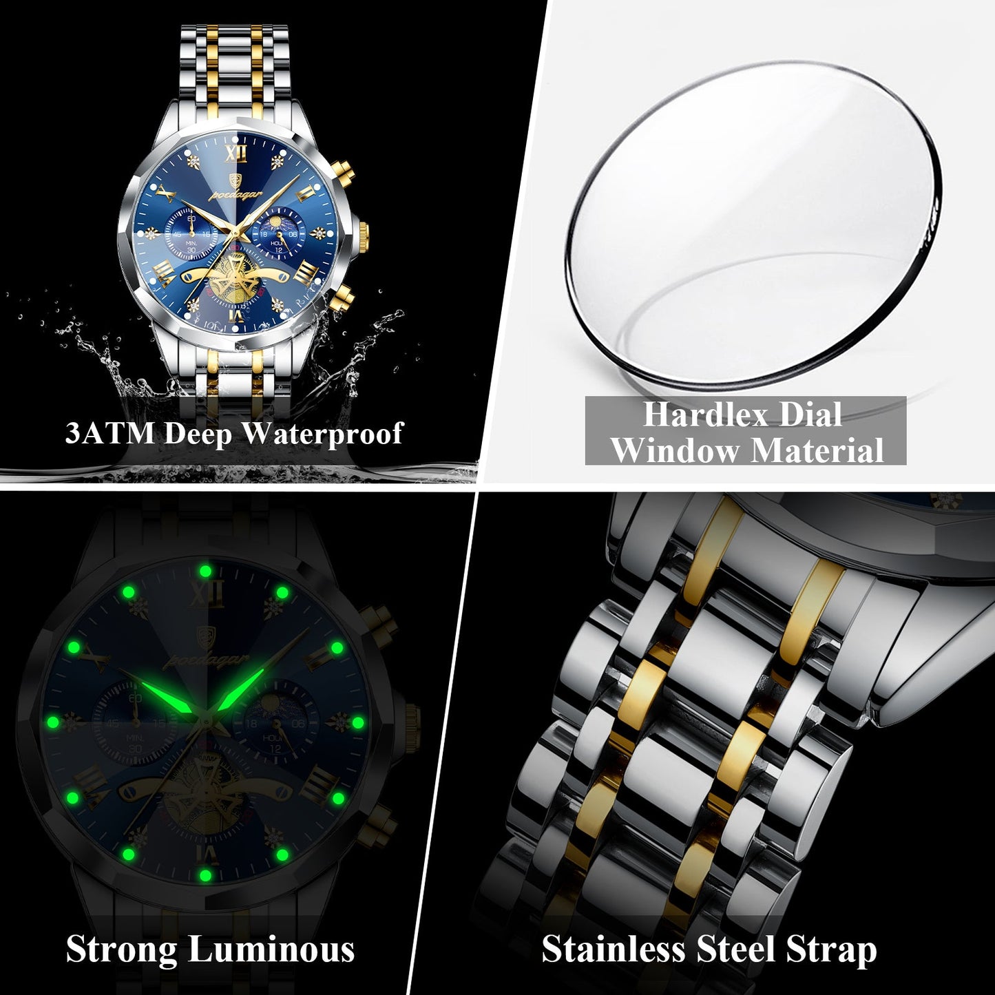 Luxury Men's Quartz Chronograph Watch – Waterproof Stainless Steel Luminous Wristwatch