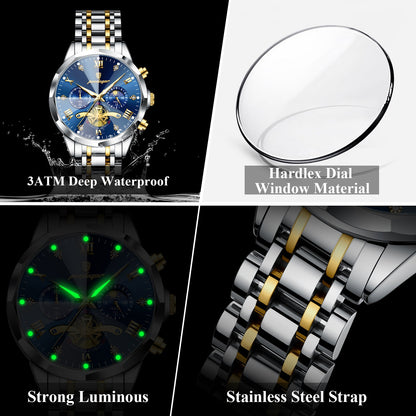 Luxury Men's Quartz Chronograph Watch – Waterproof Stainless Steel Luminous Wristwatch