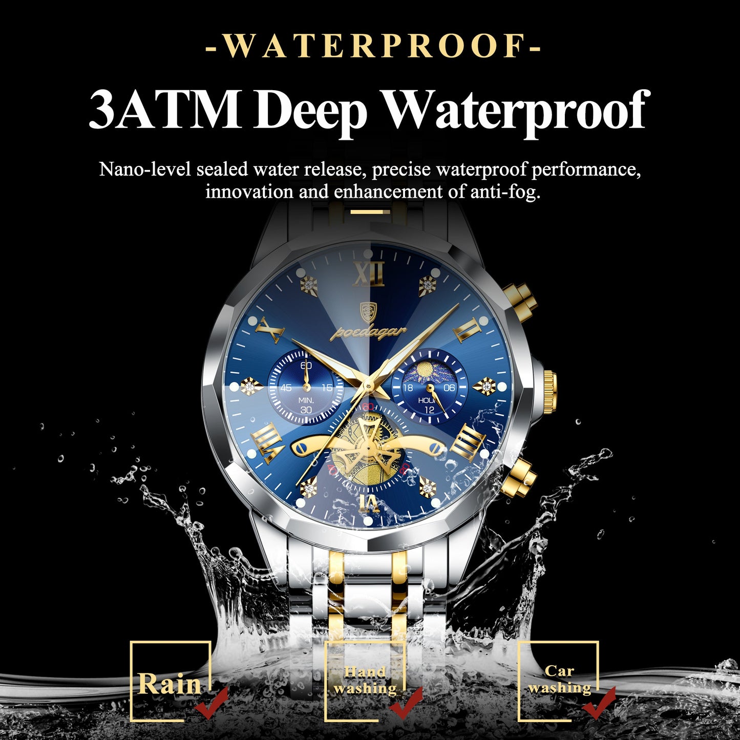 Luxury Men's Quartz Chronograph Watch – Waterproof Stainless Steel Luminous Wristwatch