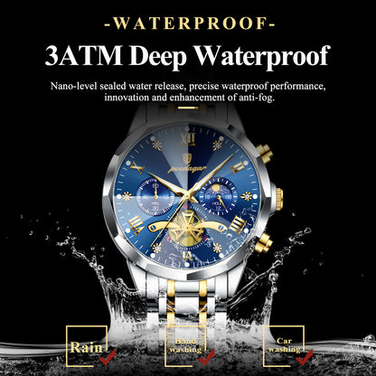 Luxury Men's Quartz Chronograph Watch – Waterproof Stainless Steel Luminous Wristwatch
