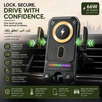 66W Wireless Charging Car Mount Car Phone Holder Wireless Charger