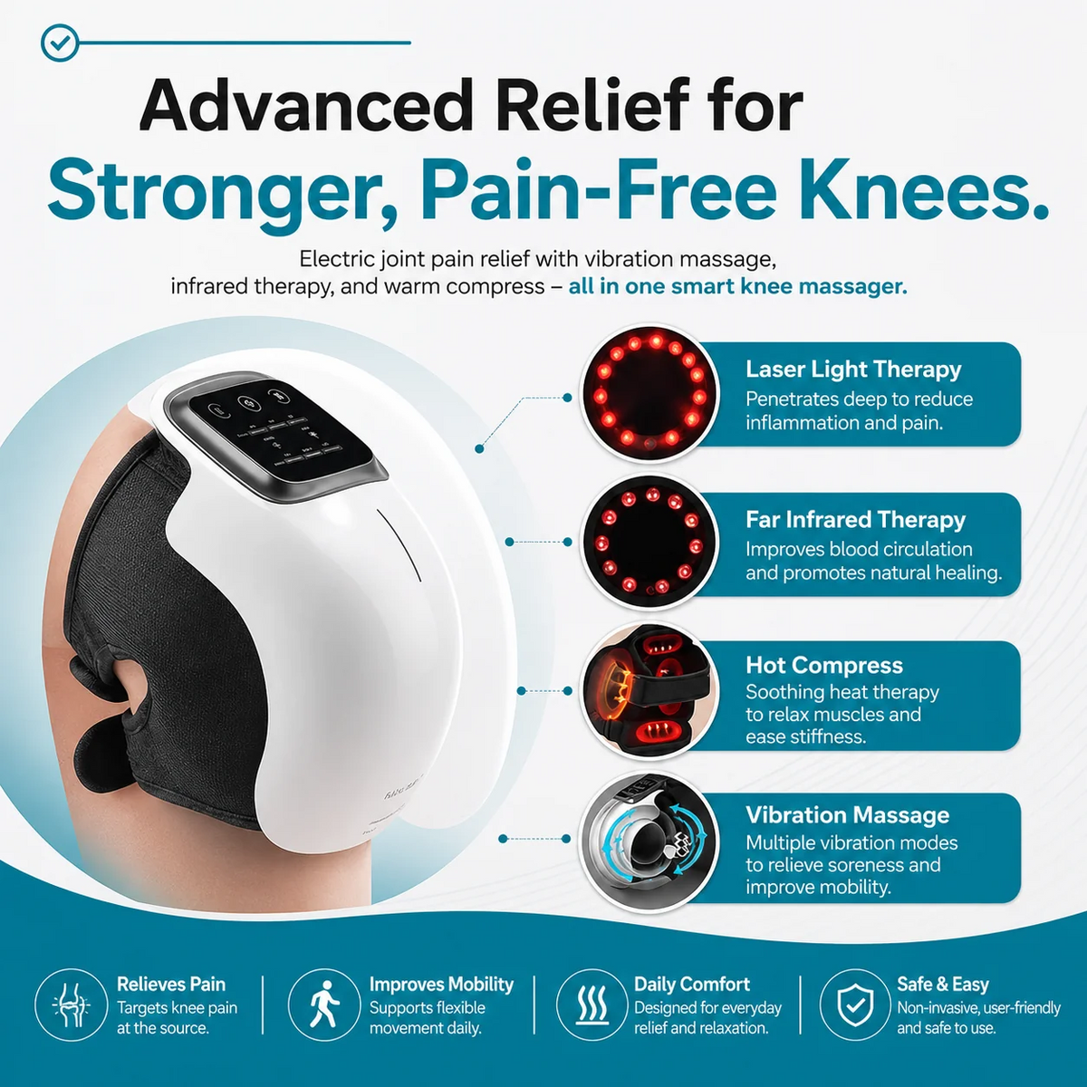 Knee Therapy Massager – Heat, Vibration & Red Light Therapy